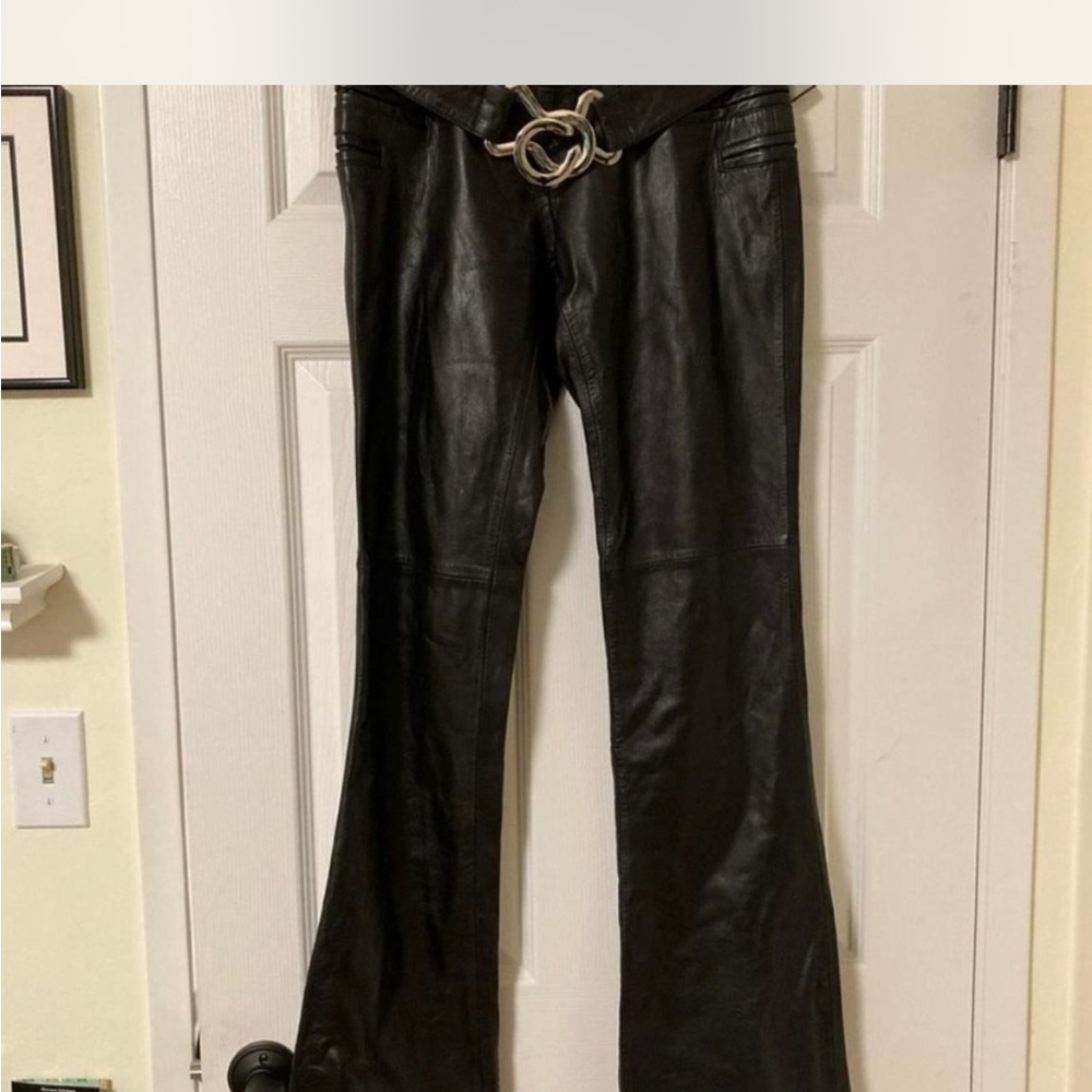 NWT Cache Black Leather Flare Pants